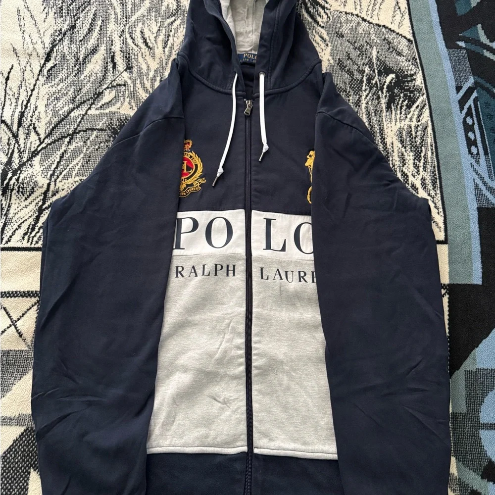 Polo Ralph Lauren Royal Crest #3 Big Pony Embroidered Blue/White/Grey Zip Hoodie